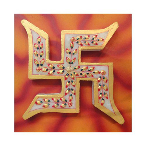 Marble Swastik Mounted On Wooden Board Small