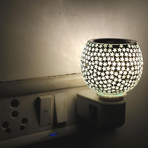 Electric Mosaic Kapoor Dani for Home Multipurpose Night Lamp Incense Burner Steel Camphor Aroma Diffuser Fragrance with On/Off Switch