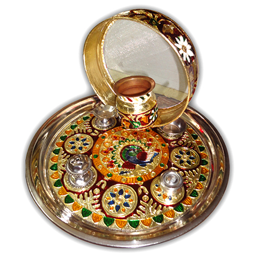 Meenakari Karwa Chauth Combo (Thali, Chalni, Karwa)