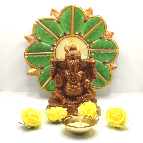 Navdhanya (Nine Grains) Ganesh Idol Ganesha Murti for Office & Home Temple Divine Decor
