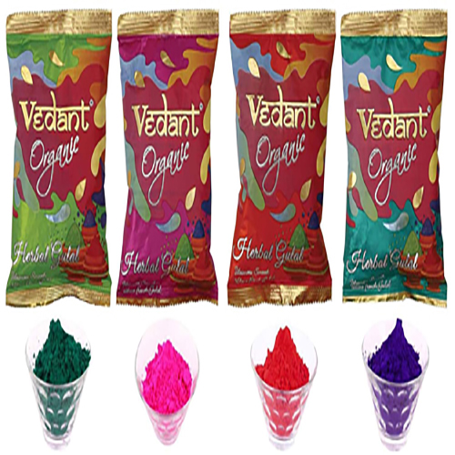 Natural & Organic Holi Colors, Gulal Holi Colors for Family, Party, Silky, Soft & Skin Friendly, Non Toxic & Non Irritant, 100% Safe Holi Colour Pack of 4