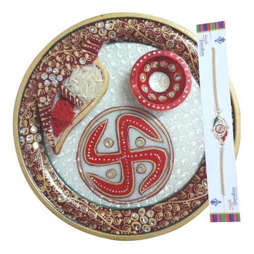 Pooja Aarti / Shagun Thali With Rakhi-Small (Marble)