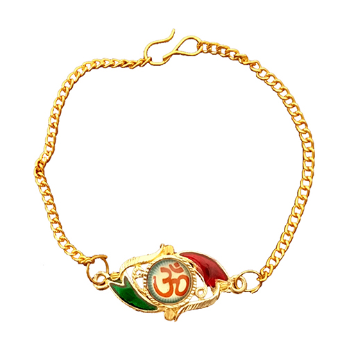 Gold Plated Om Peacock Color Rakhi With Box