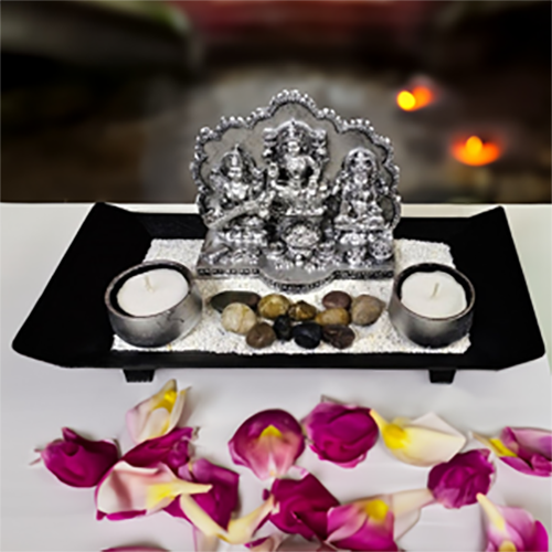 Laxmi Ganesha Saraswati Candle Designer Tray for Diwali Pooja Decoration Home Decor