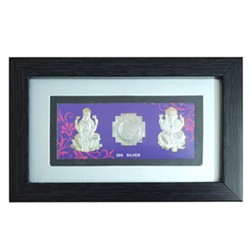 Laxmi Ganesh Ji With Shree Yantra Photo Frame Pure Silver Religious Frame for Diwali Puja, Gift, Temple, Home Decor, Wall Decoration
